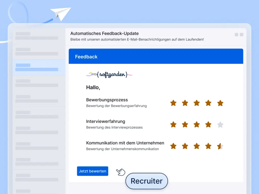 Screenshot des automatisierten Feedbacks in der Arbeitgeberbewertungs-Software von softgarden