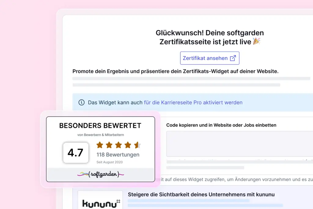 Der Screenshot einer Karriereseite von softgarden, zeigt das Bewertungs-Widget