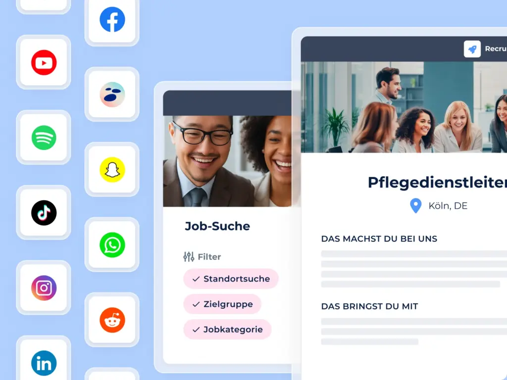 Screenshot der softgarden-Bewerbermanagement Software mit verschiedenen Integrationsmöglichkeiten