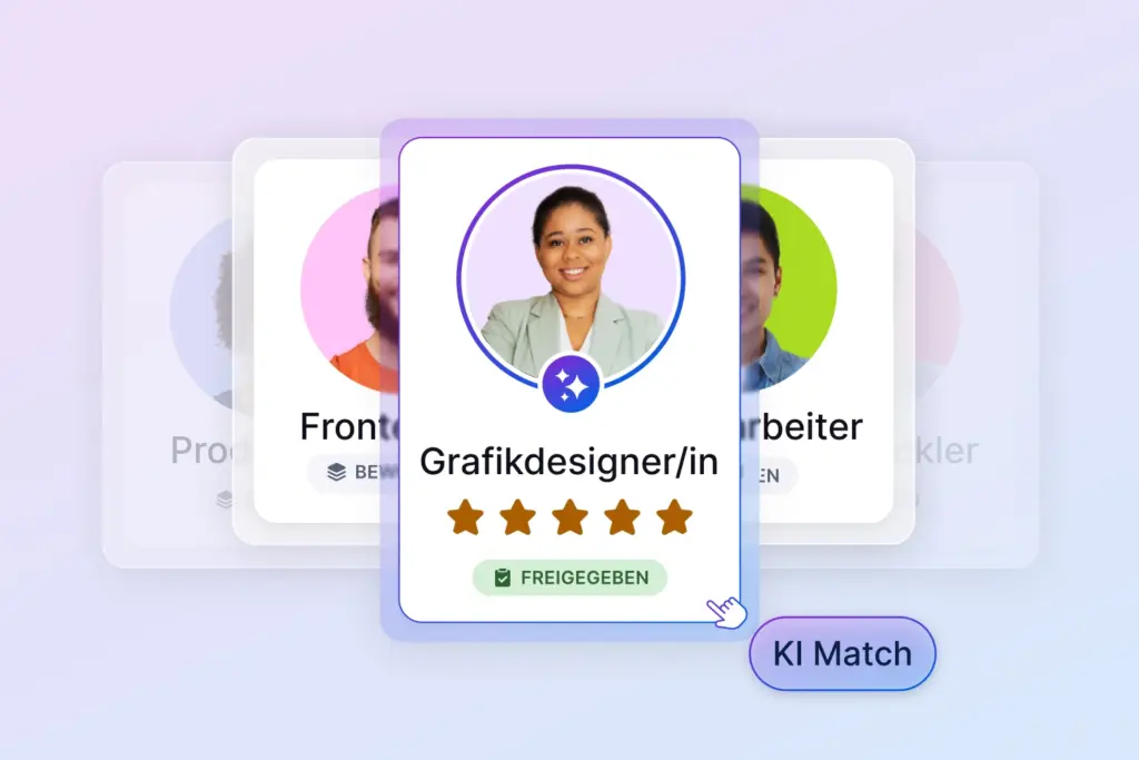 Screenshot der softgarden-Bewerbermanagement Software mit mehreren Bewerbern, um die Funktionalität AI-Matching darzustellen