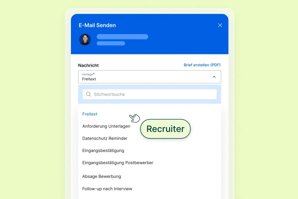 Screenshot der softgarden-Bewerbermanagement Software mit einer E-Mailvorlage