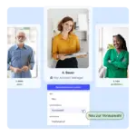 Das Bild zeigt eine Produktvisualisierung der aus Bewerbermanagement Software von softgarden mit drei Bewerbern