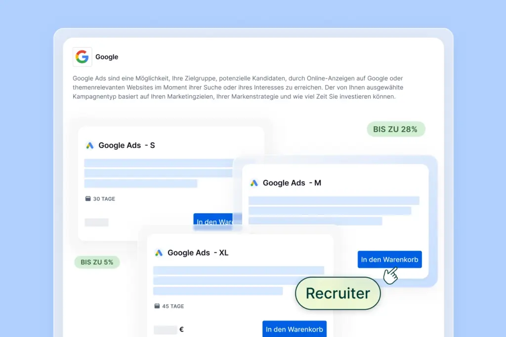 Das Bild zeigt Google Ads Anzeigen und wie man Pakete bei softgarden buchen kann