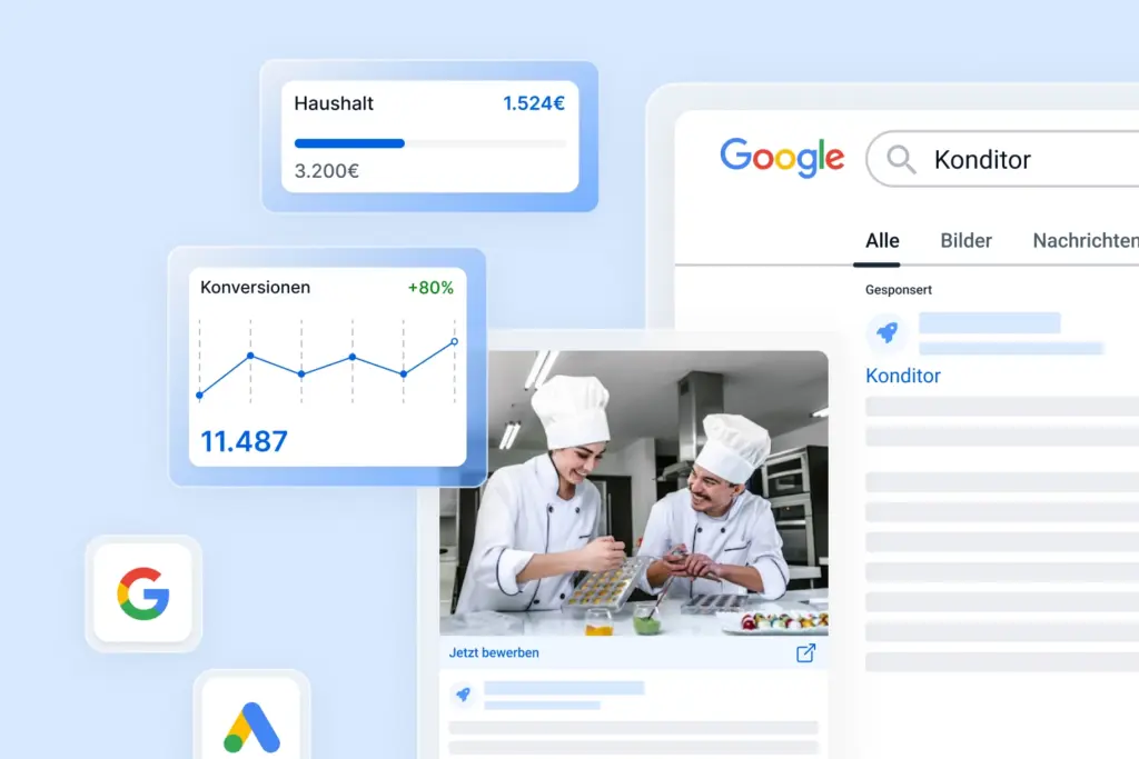 Das Bild zeigt schemenhafte Stellenanzeigen und verschiedene icons