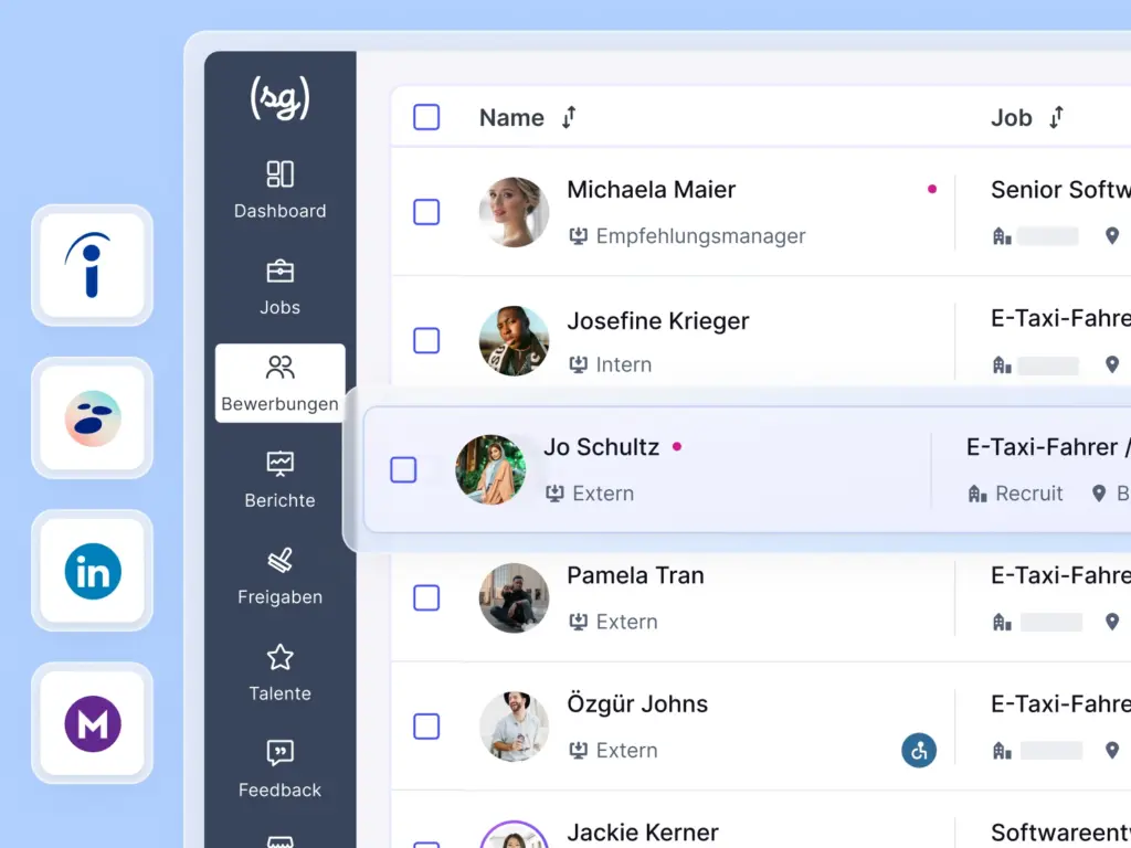 Der Screenshot zeigt das Dashboard der softgarden Software, mit der man Stellenanzeigen schalten kann