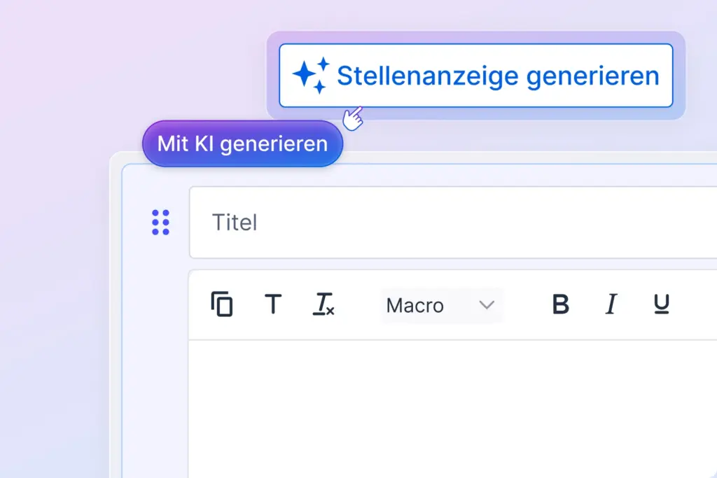 Der Screenshot zeigt die softgarden Software, mit der man Stellenanzeigen schalten kann und highlighted die KI-Funktion zum einfachen Anlegen.