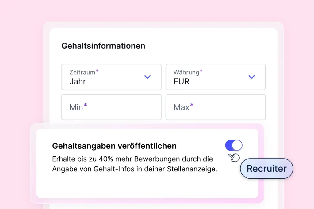 Der Screenshot zeigt die softgarden Software, mit der man Stellenanzeigen schalten kann und wie man Gehaltsangaben in die Stellenanzeigen integrieren kann.