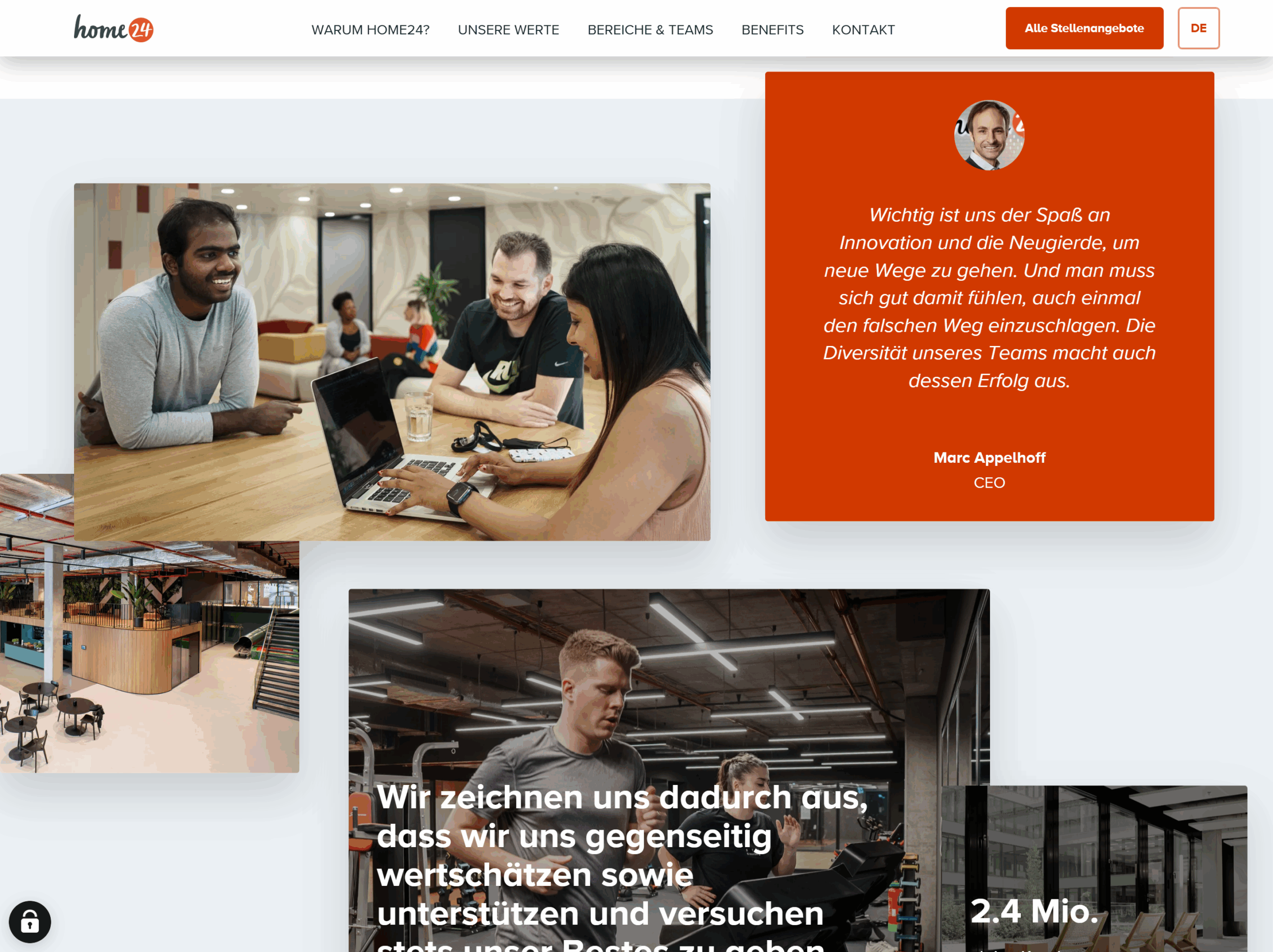 Screenshot einer Beispiel-Karriereseite von home 24