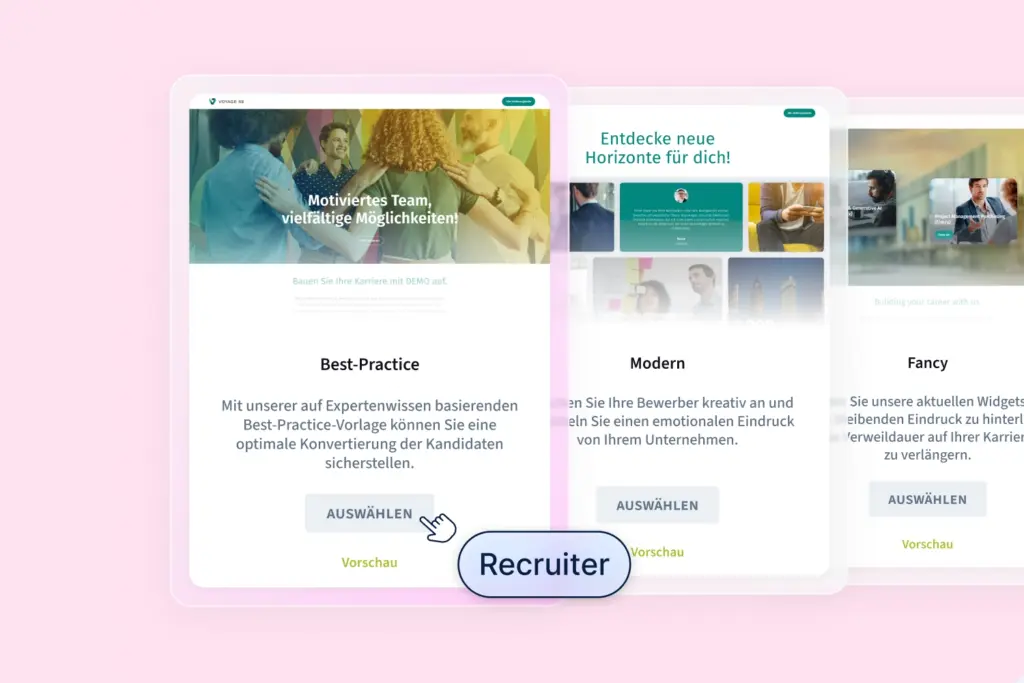 Beispielhafte Darstellung verschiedener Vorlagen, mit denen man sein eigene Karriereseite bauen kann