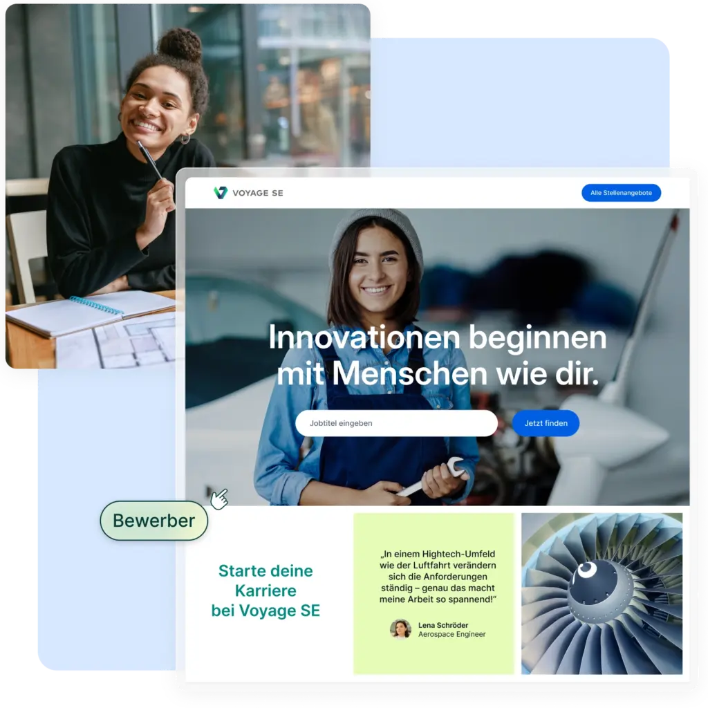 Screenshot einer Beispiel-Karriereseite von softgarden mit zwei lachenden Frauen