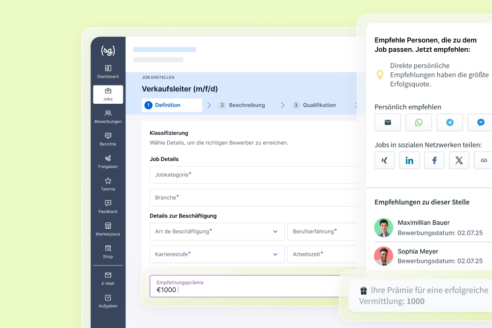 Visualisierung, wie man im Mitarbeiterempfehlungsprogramm individuelle Prämien hinterlegen kann