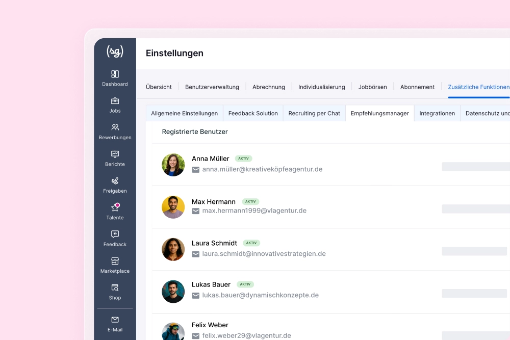 Der Screenshot zeigt, wer das Mitarbeiterempfehlungsprogramm von softgarden im Unternehmen nutzt