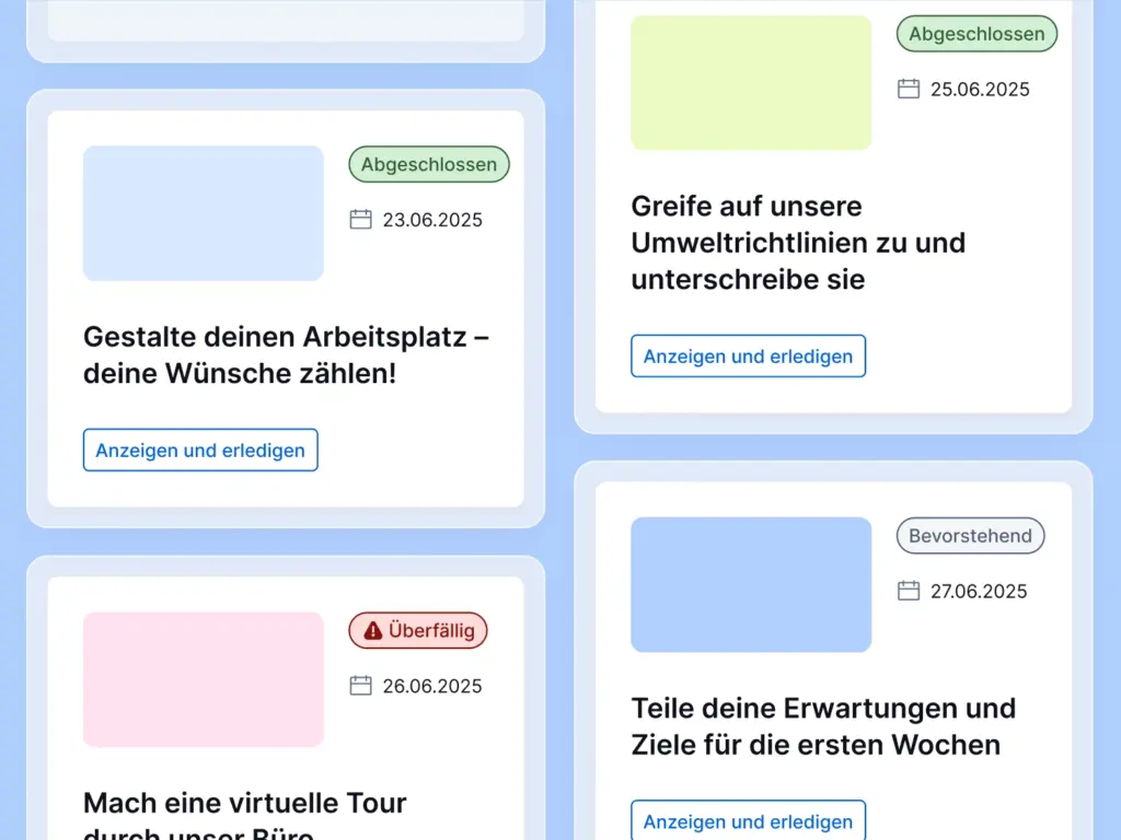 Das Bild zeigt die verschiedenen Aufgaben in der Onboarding Software von softgarden