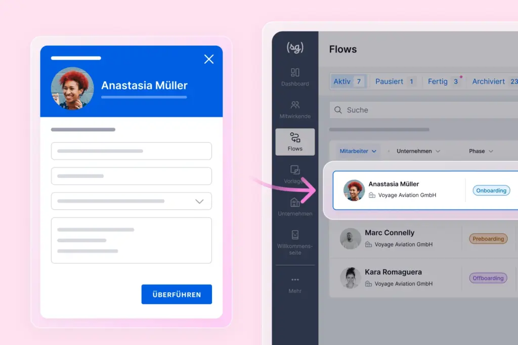 Der Screenshot zeigt die Schnittstelle der Onboarding Software von softgarden an das Bewerbermanagementsystem 