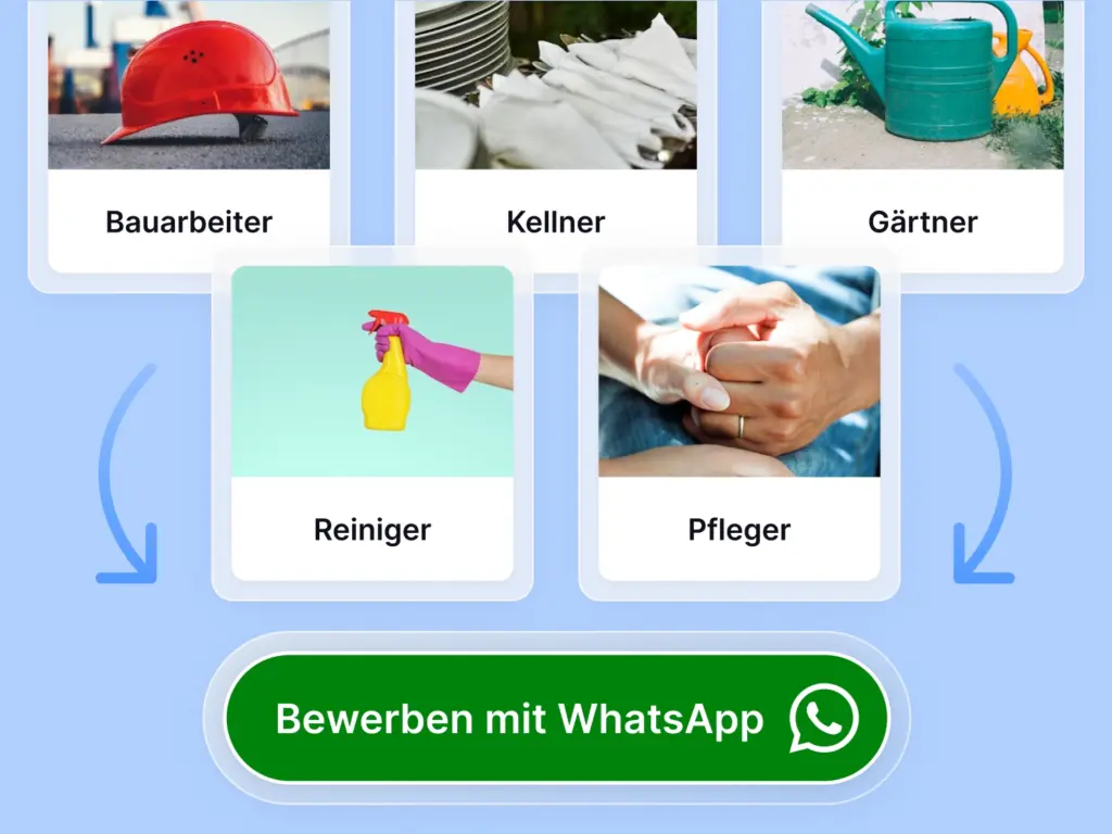 Das Bild symbolisiert verschiedene Jobs und das man sich auf diese mit WhatsApp bewerben kann