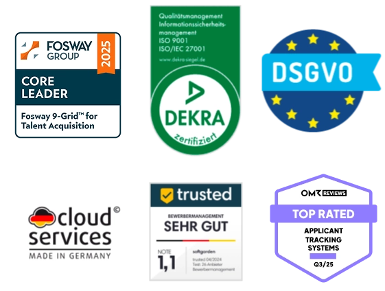 The image shows 6 different trust badges for softgarden