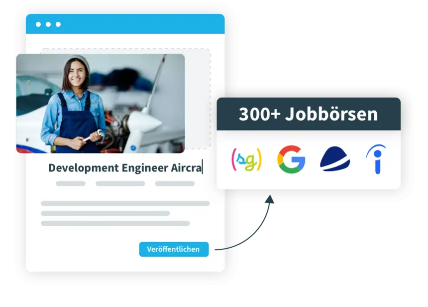 Screenshot of a job listing for a development engineer at Aircra, showing over 300 job boards a...