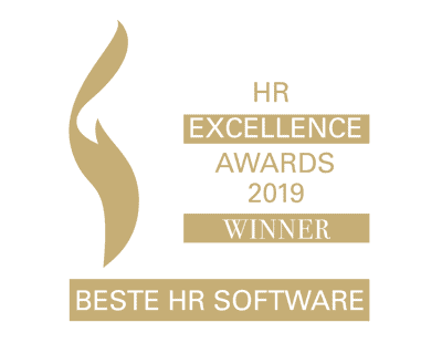 Goldene Skulptur mit Text: HR Excellence Awards 2019 Winner Beste HR Software