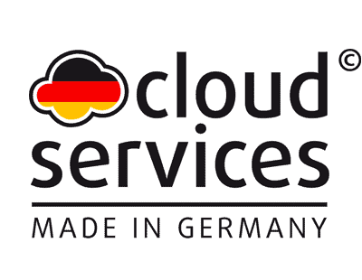 Cloud services logo with a cloud icon in black, red, yellow, and white, and text