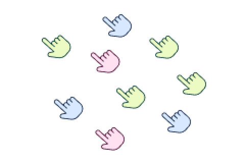 Mehrere farbige Hand-Cursor-Icons, die auf einer Website für Recruiting-Software zeigen