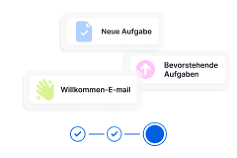 Icons for new task, pending tasks, welcome email, and progress indicator