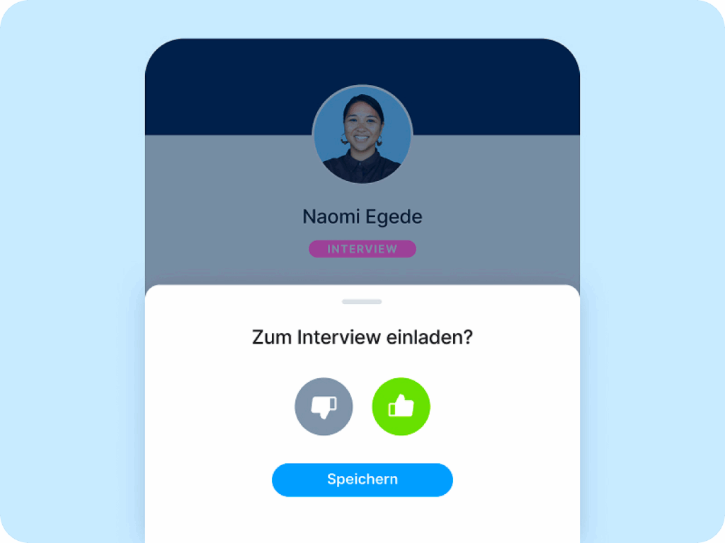 Benutzerprofil mit Interview-Optionen und Abstimmung für Einladung zum Interview