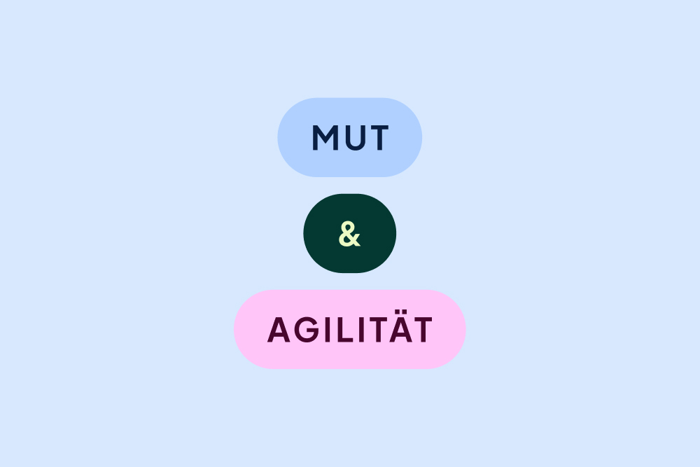 Farbenfrohe Grafik mit den Worten Mut, & und Agilität a...