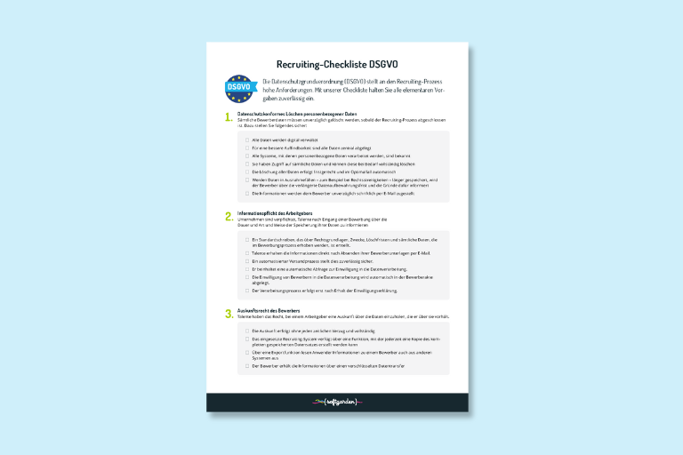 DSGVO im Recruiting: 3 Wege, wie Sie sicherstellen DSGVO-konform zu arbeiten (inkl. kostenloser Checkliste)