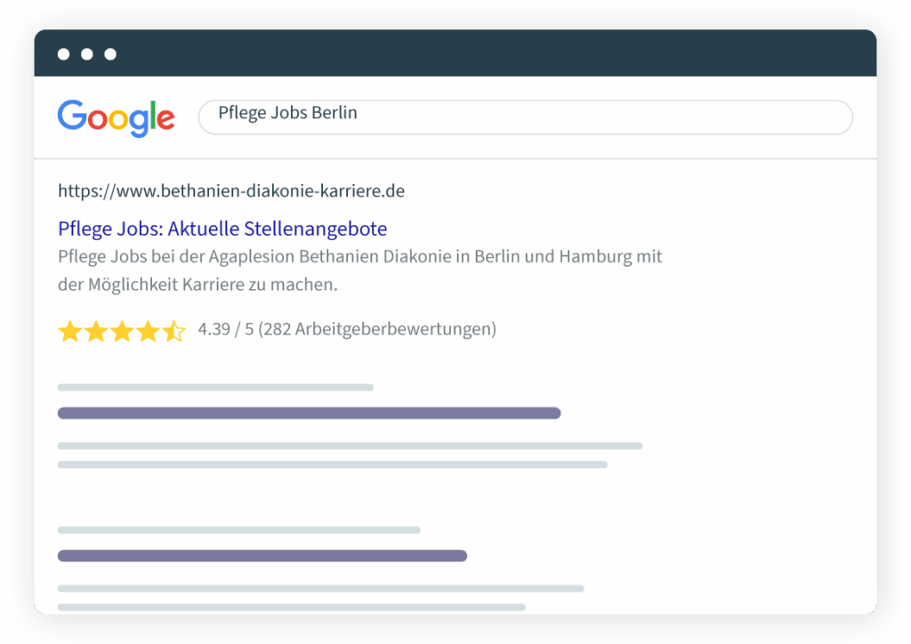 Google-Suchergebnis für Pflege Jobs Berlin mit Bewertung und Link zu Stellenangeboten