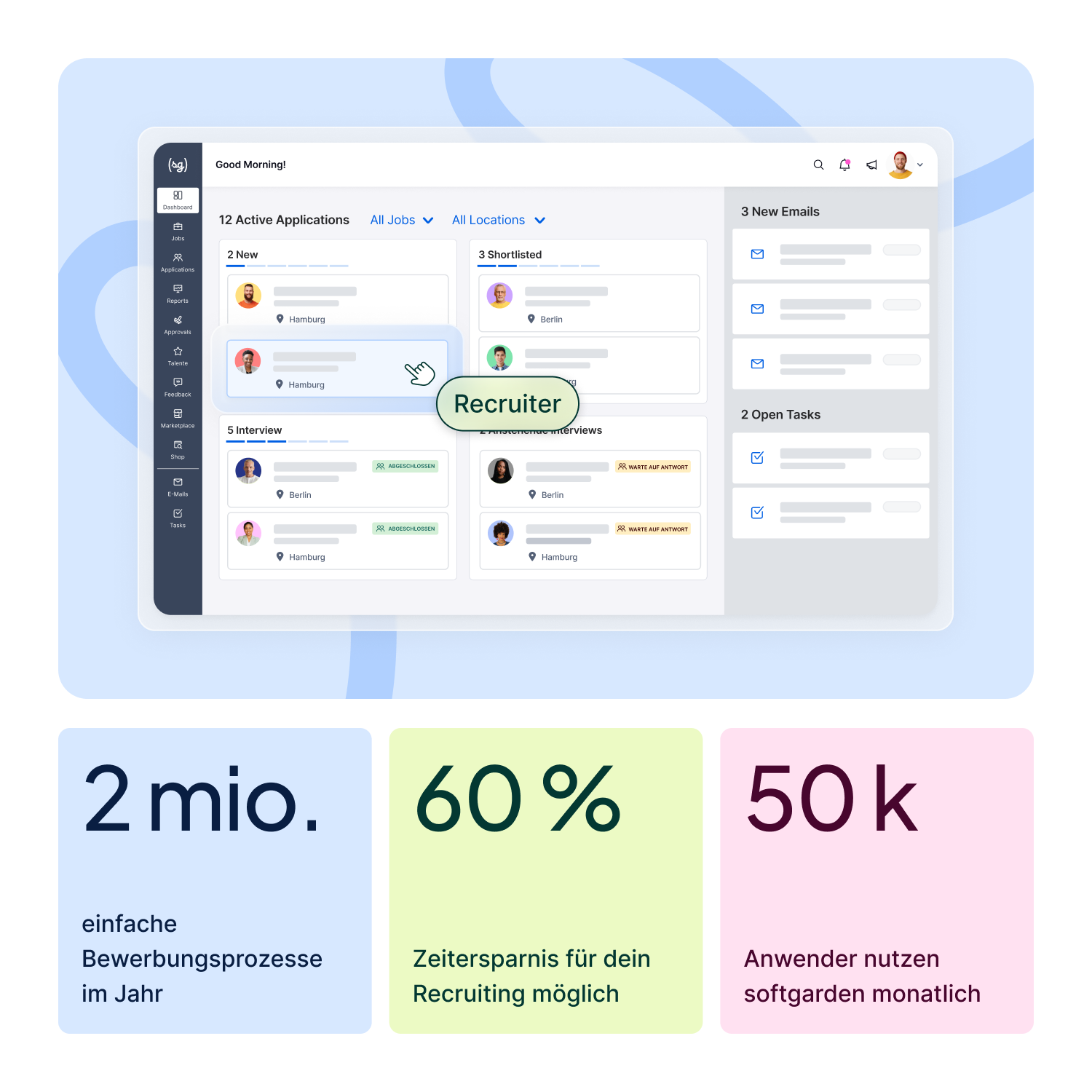 Screenshot eines Recruiting-Software-Dashboards.