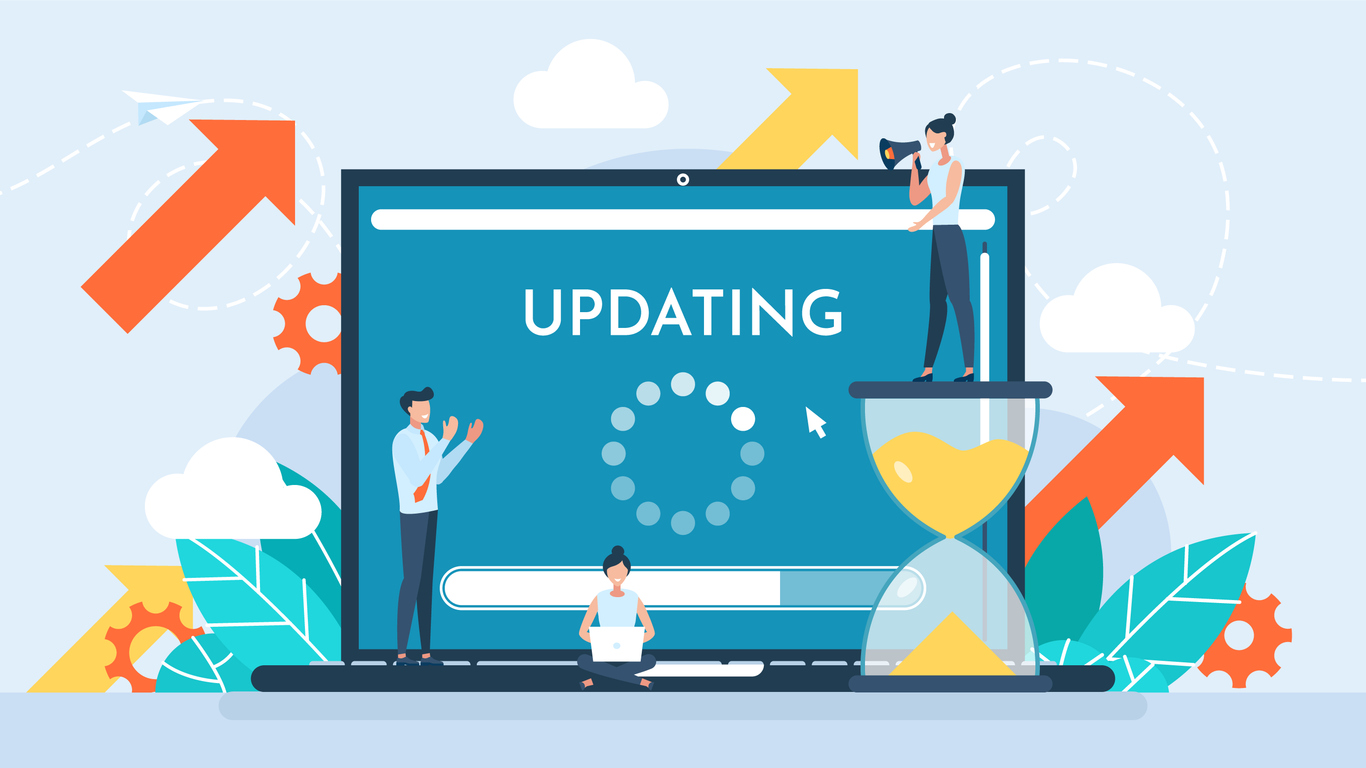 Eine Illustration mit einem Computer-Screen der ein Update durchführt