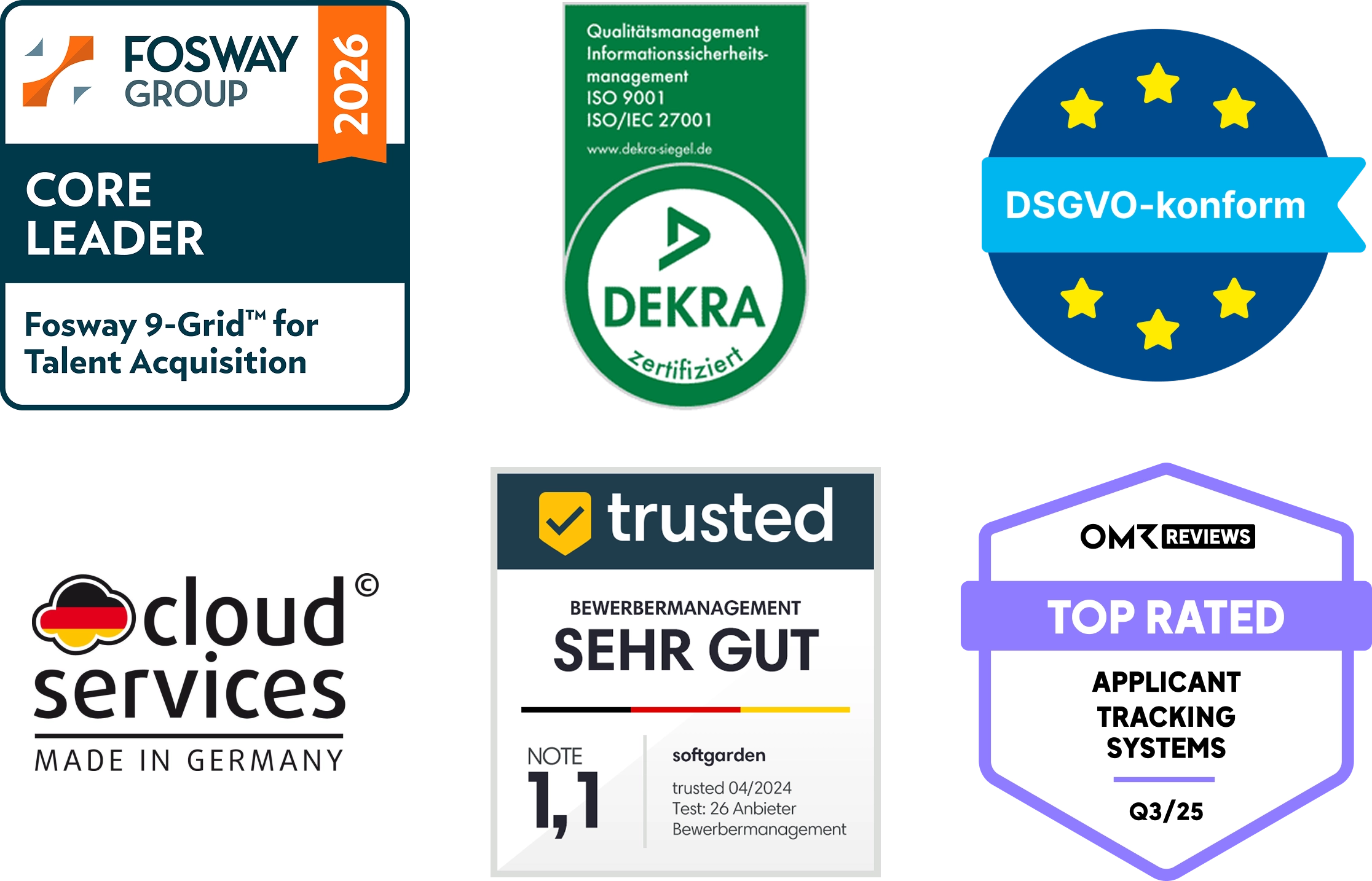 Das Bild zeigt 6 verschiedene Trust-Badges für softgarden