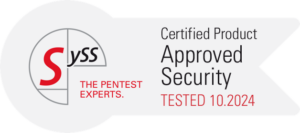 A badge that certifies that softgarden was tested and certified by SySS GmbH in October 2024